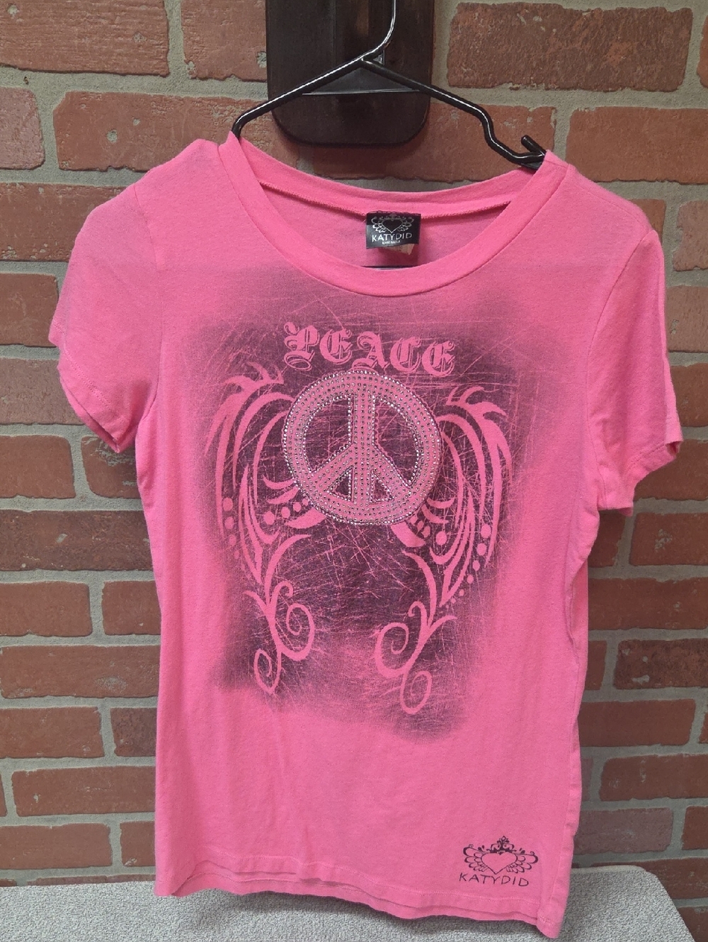 Katydid Pink Rhinestone Peace Graphic Tee Xl